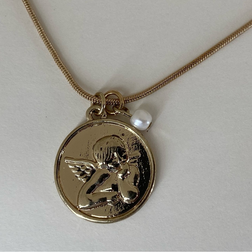 R. J. Graziano 2 Charm Necklace Angel and Pearl Goldโ Tone 16-19โ Long